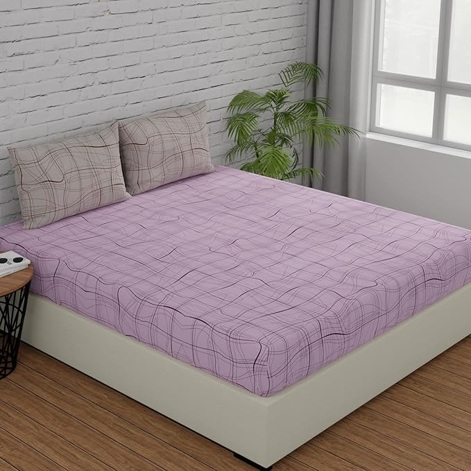 Huesland by Ahmedabad Cotton 144 TC Cotton Bedsheet for Double Bed King Size with 2 Pillow Covers | Orchid Bouquet & Harbor Grey