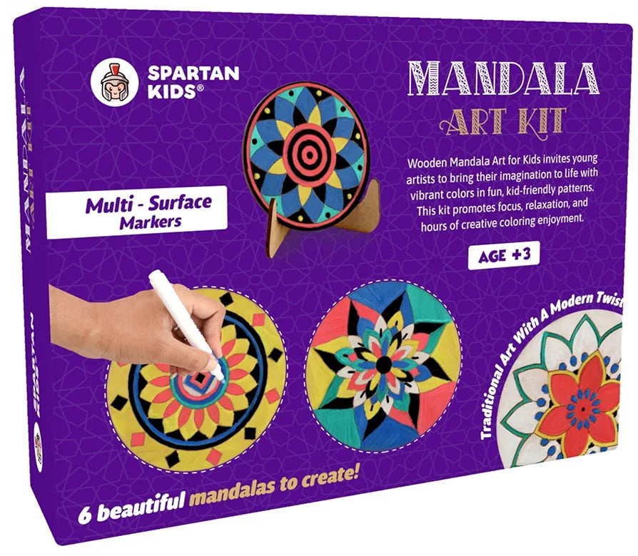 SPARTAN KIDS® Mandala Art Kit Age 3+ | Create 6 Beautiful Mandalas | Art Kit with Mandala Drawing for Kids 6-12 & Craft Kit for Girls 9-12 | Mandala Art Kit for Adults