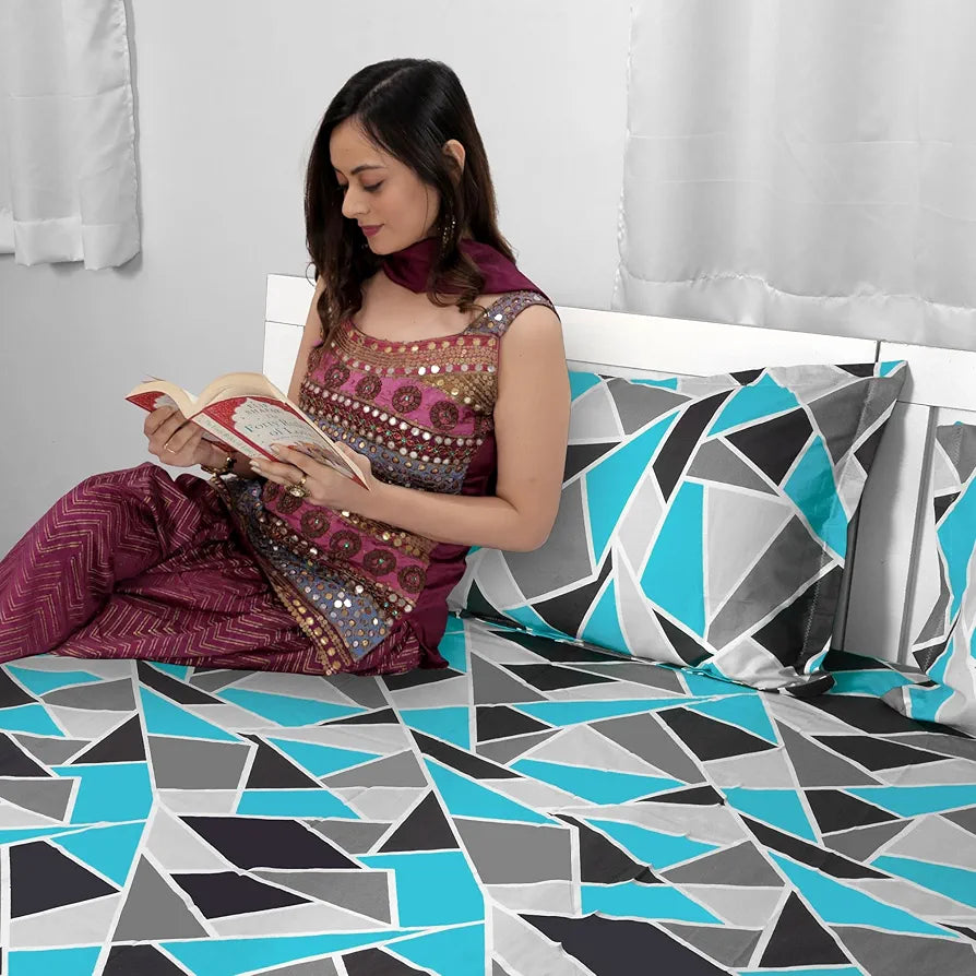 Divine Casa 144 TC 100% Cotton Bedsheet for Single Bed with 1 Pillow Cover Crystal Colour Teal