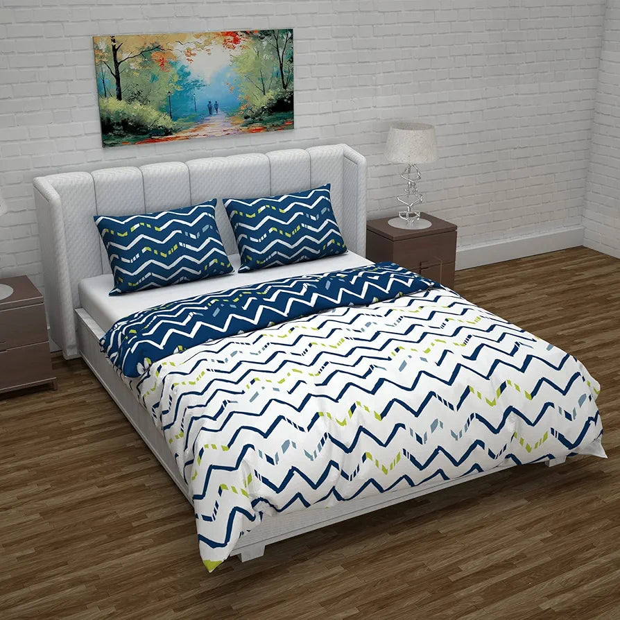 Divine Casa Micro Polyester Reversible Double Bed Queen Size Floral Printed Duvet Cover Colour Dark Blue and White