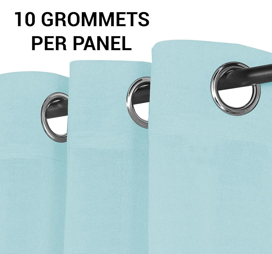 Cloth Fusion Cotton Feel Sheer Window Curtains 5 Feet Long Set of 2 Semi-Transparent Aqua