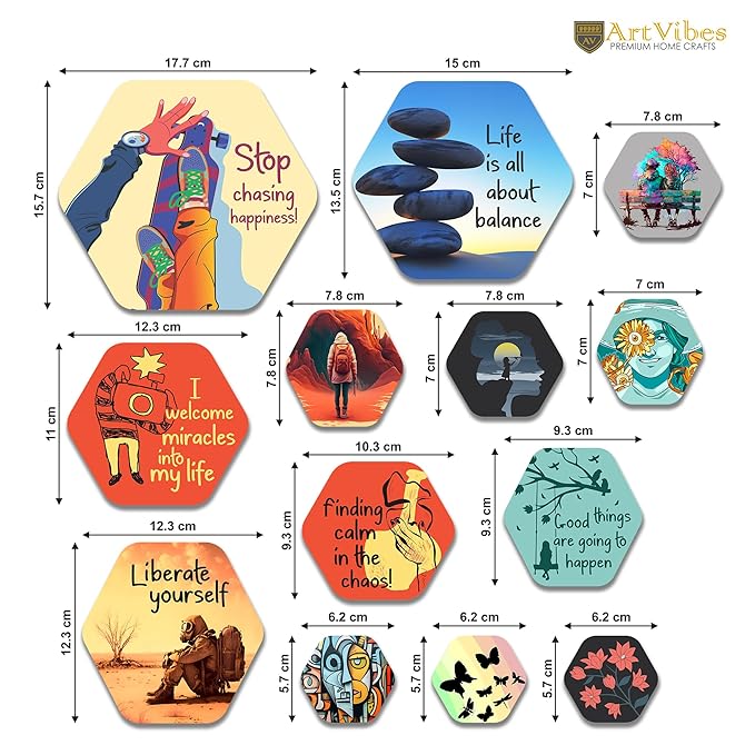 Artvibes Decorative Wooden Wall Hanging Decoration for Home | Quotes Decor Item | Pack of 13 Pieces