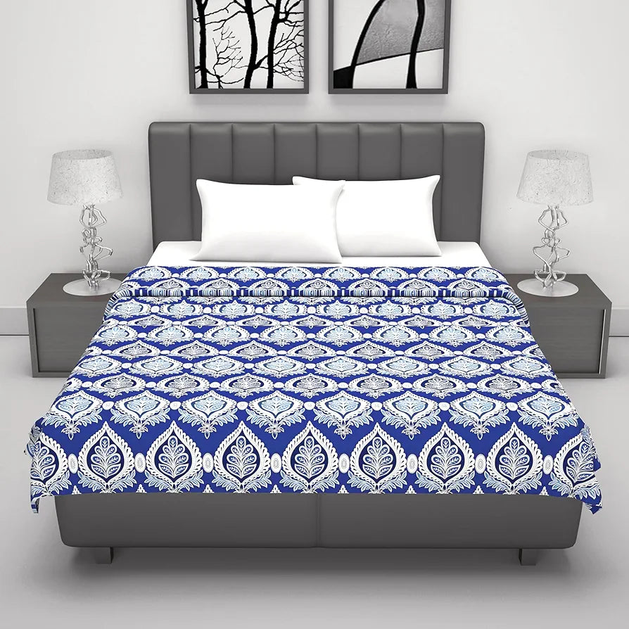 Divine Casa Floret 100% Cotton Double Dohar 120 GSM Soft & Lightweight Throw Blanket Colour Dazzling Blue