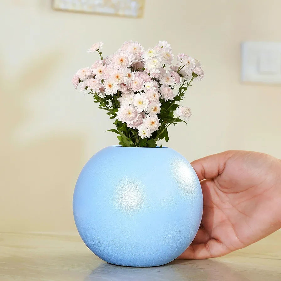 Behoma Metal Ball Round Flower Vase Blue Small Flowers not Included