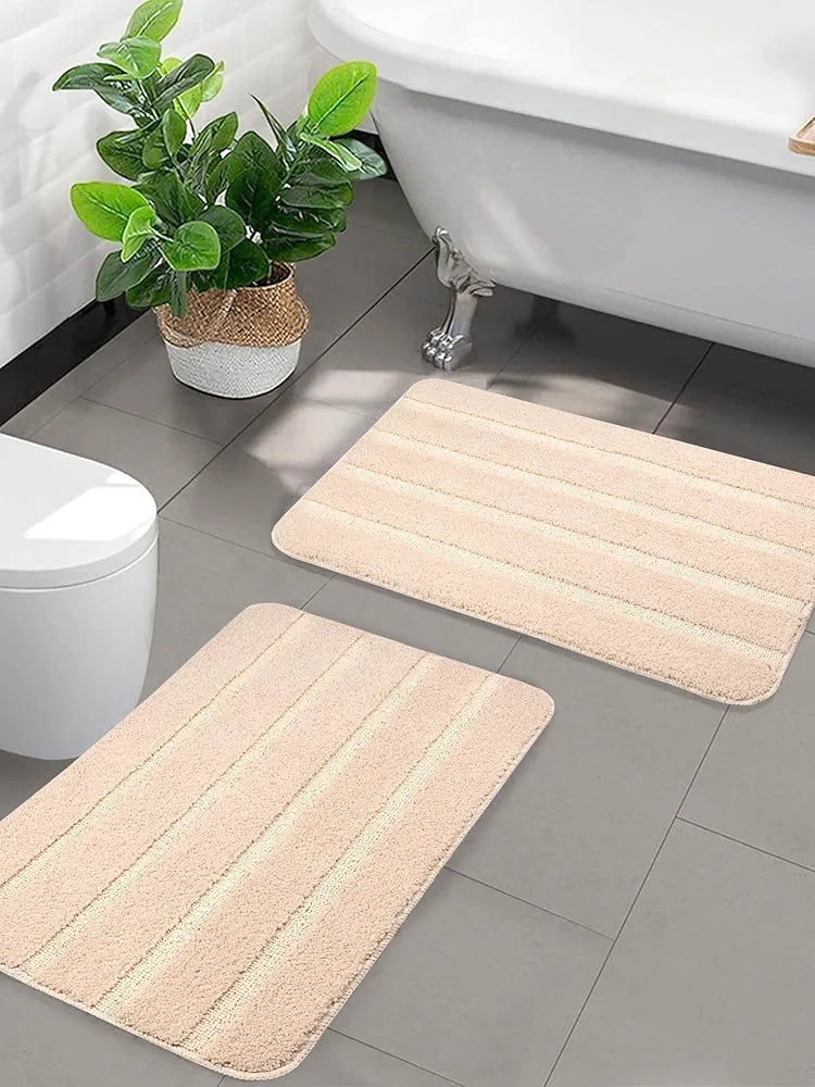 Saral Home Soft Microfiber Anti-slip Rectangular Bathmat Colour Beige (Pack of 2)