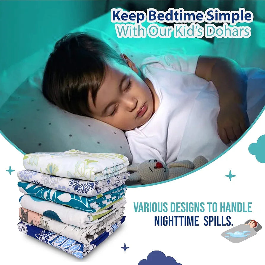 Divine Casa Floret 100% Cotton Single Kids Dohar 120 GSM Soft & Lightweight Throw Blanket Colour Blue Aqua