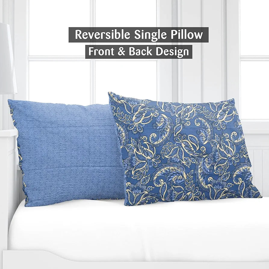 Divine Casa 144 TC 100% Pure Cotton Single Size Bedsheet with 1 Pillow Cover Floral Paisley Colour Beige Blue