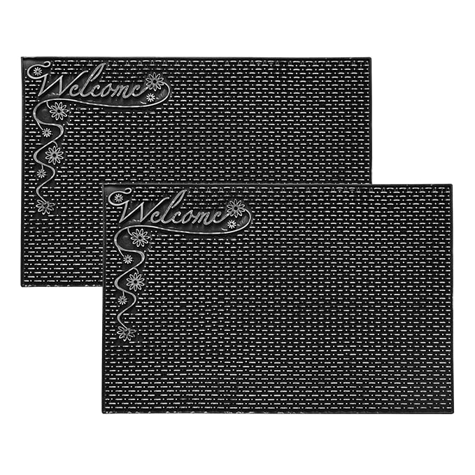 Kuber Industries Door Mat Rubber Mud Trapper Mat Welcome Mat Black & Silver Colour