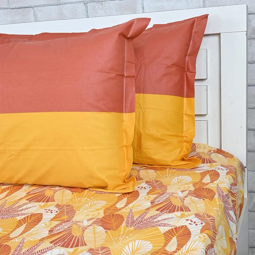 Divine Casa 144 TC Pure Cotton Double Bed Bedsheet with 2 Pillow Covers Regal Paisley Colour Peach Yellow