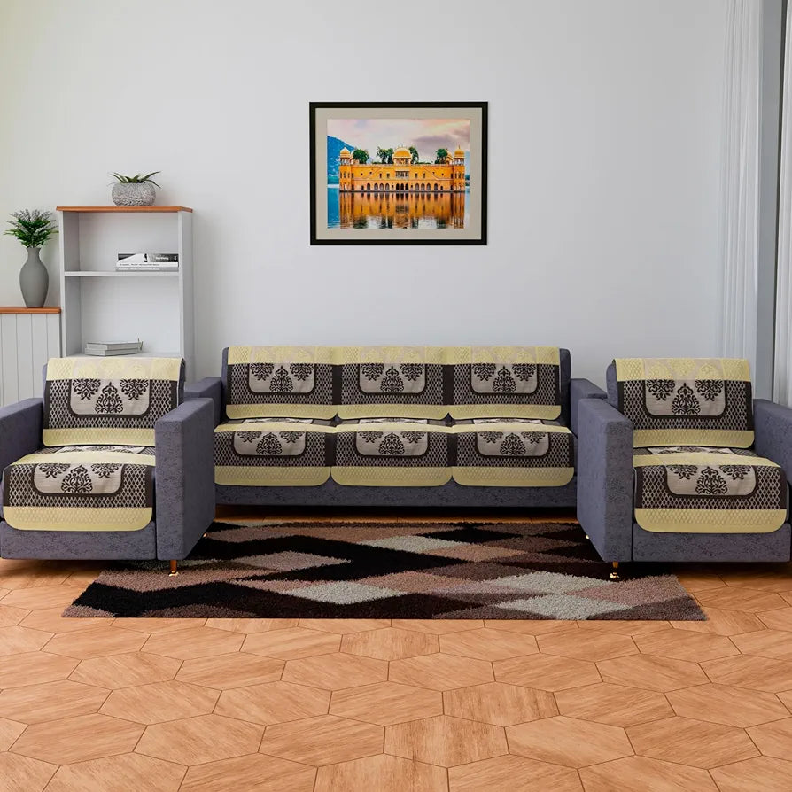 Kuber Industries Sofa Cover for Hall 5-Seater for Home Decor Brown Star Patta Colour Orange