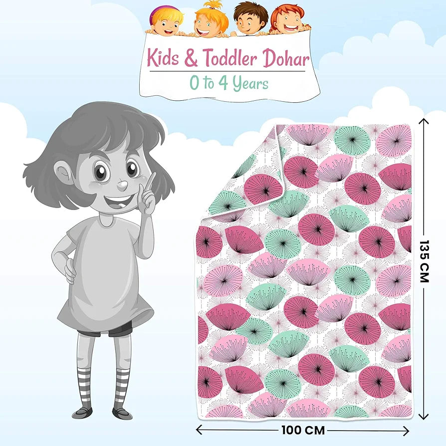 Divine Casa Floret 100% Cotton Single Kids Dohar 120 GSM Soft & Lightweight Throw Blanket Colour Rose Pink