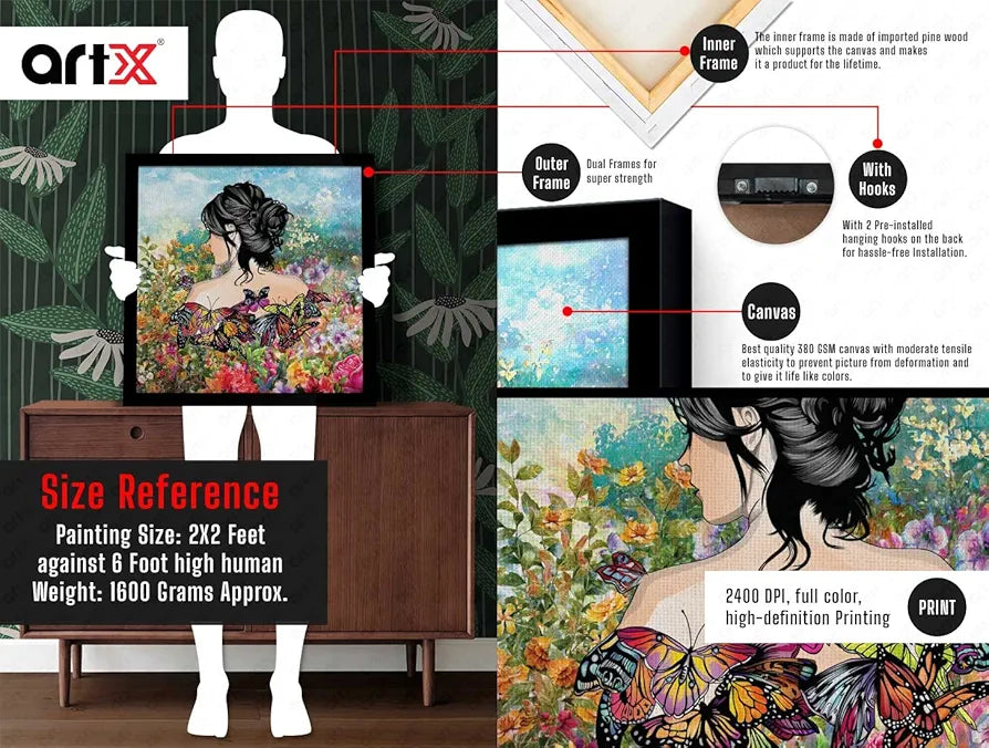 ArtX Woman Butterfly Big Canvas Painting For Bedroom Living Room