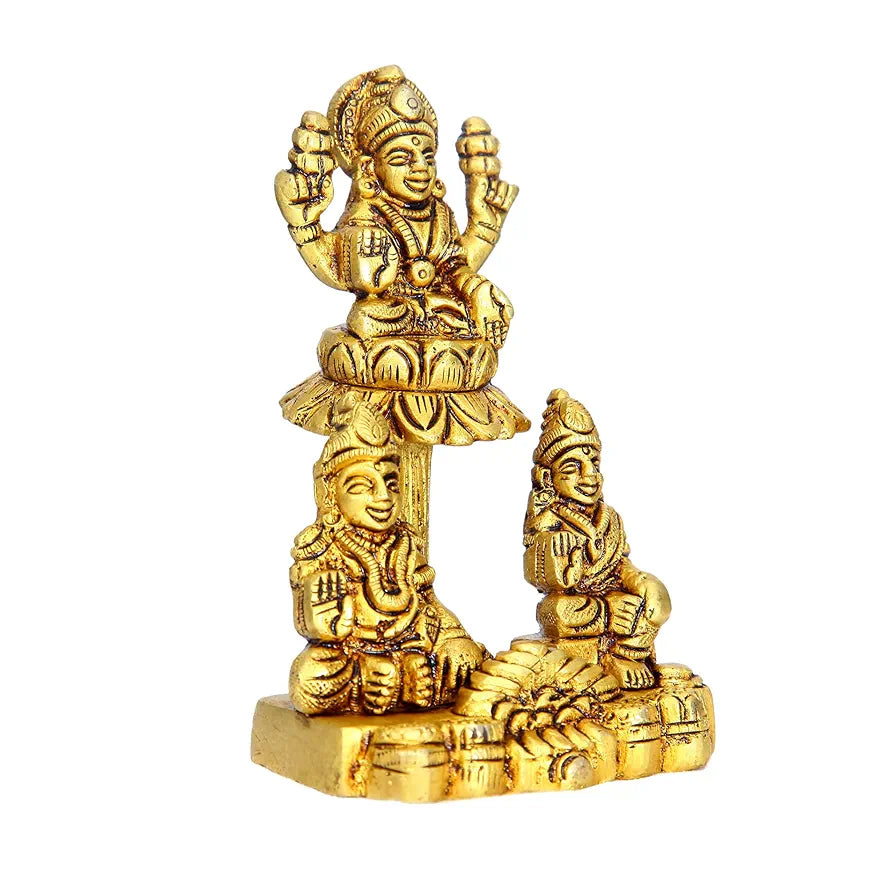 anciently Lakshmi Kubera Statue Small | Small Lakshmi Kuberar Idol Brass, 4 Inches Height, Gold Colour, 1 Piece