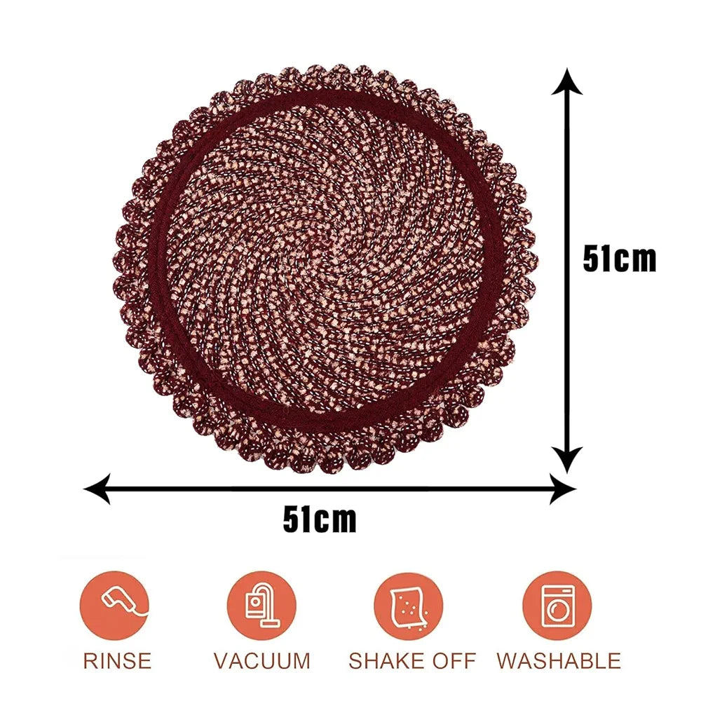 Kuber Industries Door Mat Round Shape Feather Door Mat Large Maroon Colour