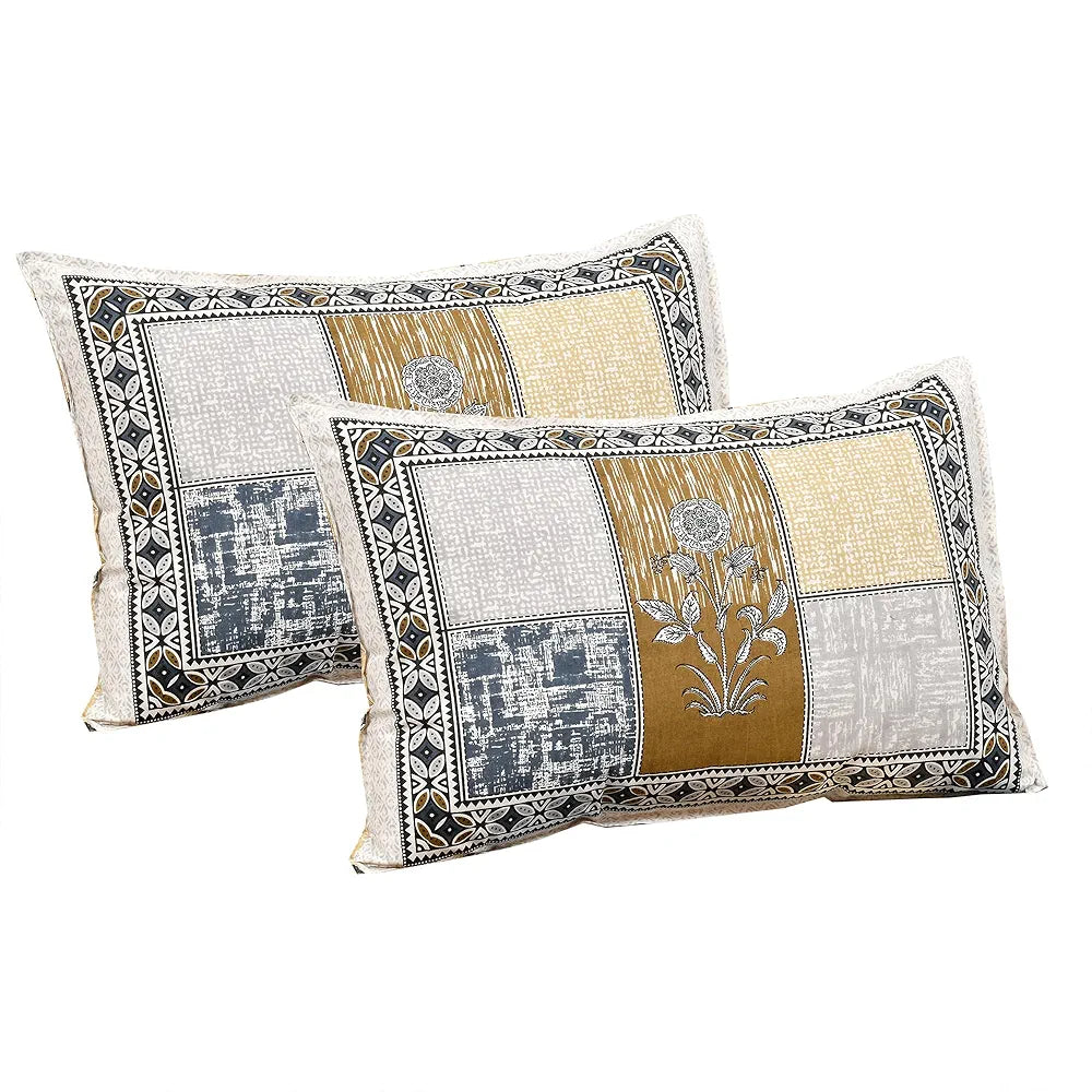 Kuber Industries Double Bedsheet with 2 Pillow Covers 160 TC Premium Cotton Gray & Yellow