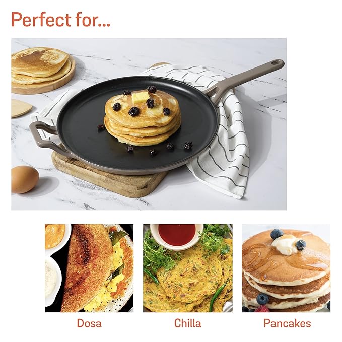 Meyer Enamel Cast Iron Dosa Tawa | Iron Tawa |Dosa Pan Cookware for Kitchen 28cm Grey