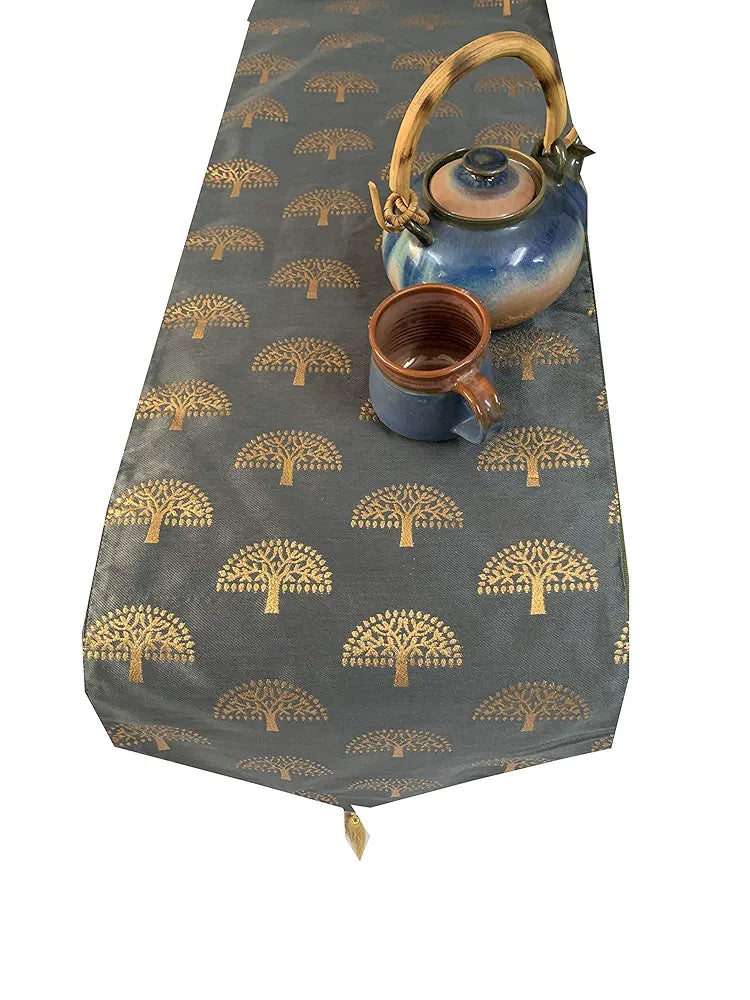 Pink Parrot Durable Dopian Silk Table Runner Colour Grey