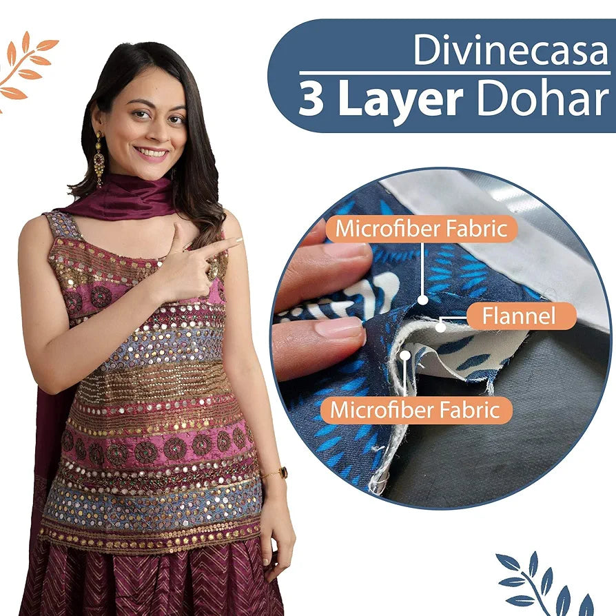 Divine Casa 120 GSM Summer Quilt Brushed Microfibre 3 Layer Breathable Double Bed Dohar AC Blanket TC - 120 Colour Blue and Grey