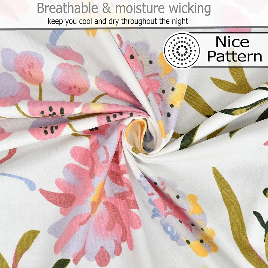 Fresh From Loom Floral XXL Microfiber Soft Cotton Bedsheet 240 TC King Size Bed Cover with 2 Pillow Cover Pink White