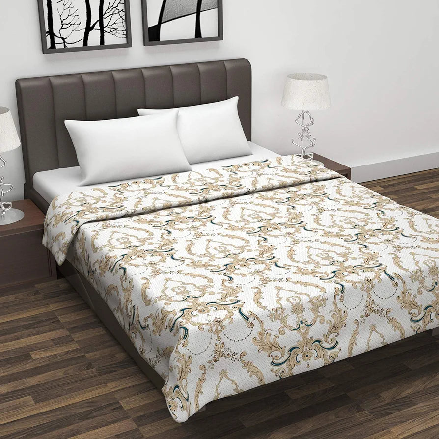 Divine Casa Glace Cotton 120 GSM Reversible Lightweight Printed Double Bed AC Dohar Blanket Quilt TC - 120 Colour Beige and Brown