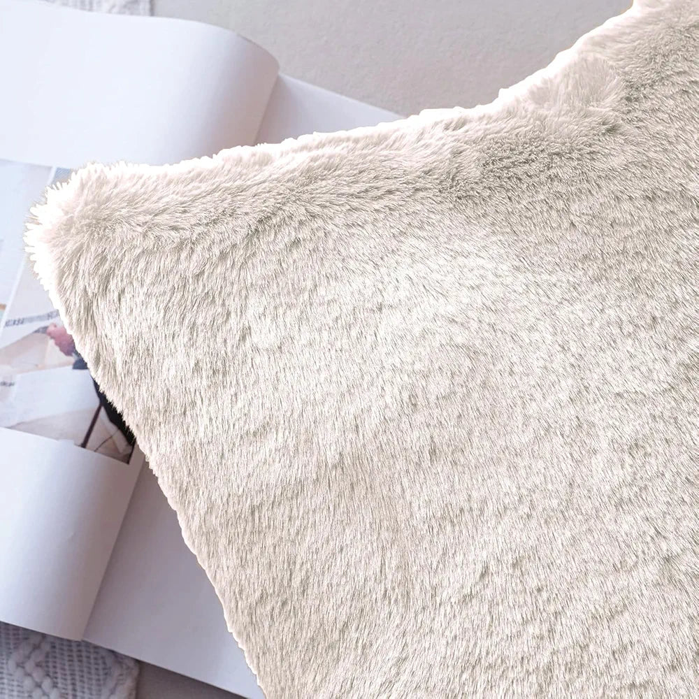 Luxe Home Cushion Cover Duble Side Rabbit Fur Plain Design Covers Set of 2 for Sofa Colour Skin