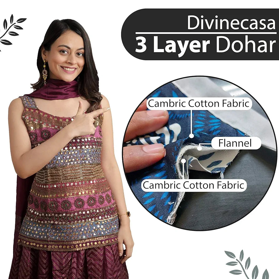Divine Casa TC - 120 Printed Three-Layer Cotton Cambric Reversible AC Dohar Blanket for Single Bed Soft Lightweight Colour Tawny Olive & Trigonal Design