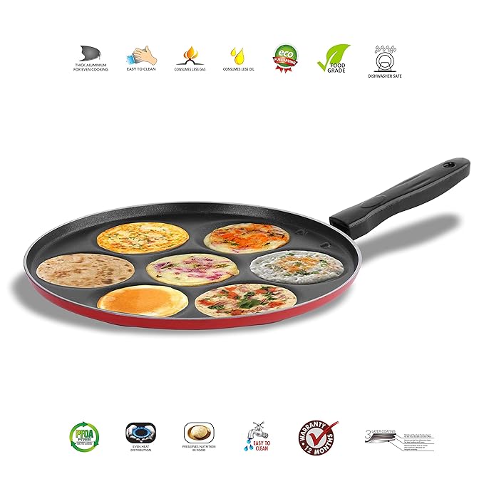 Sumeet 2.6 mm Non Stick Multi Snack Maker (Red, 26.5 cm Dia) Egg Poach and more