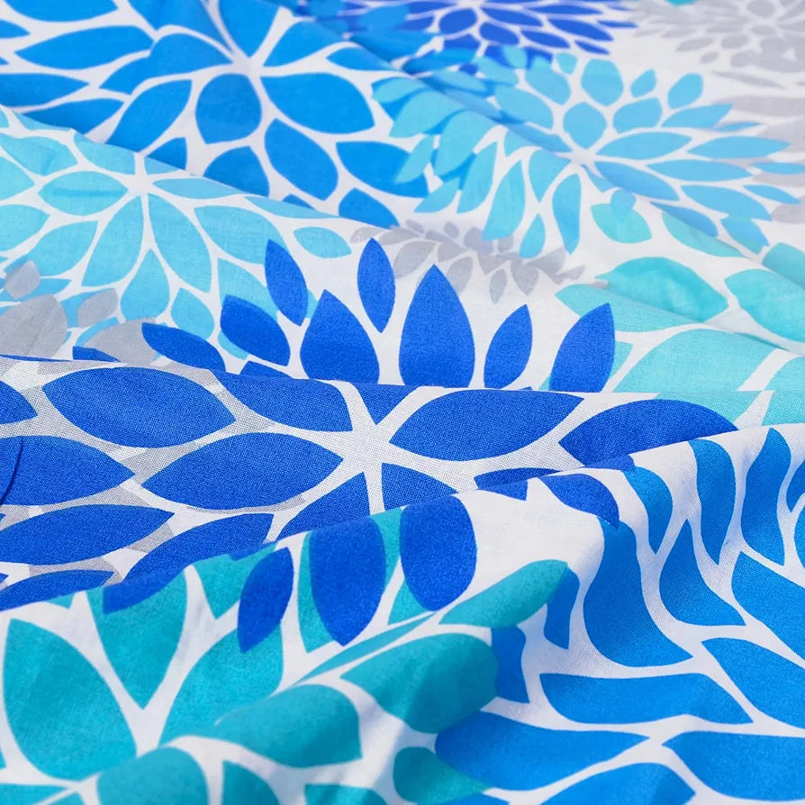 Divine Casa 144 TC Polycotton Single Bedsheet with 1 Pillow Cover Floral Pattern Colour Aqua & Blue