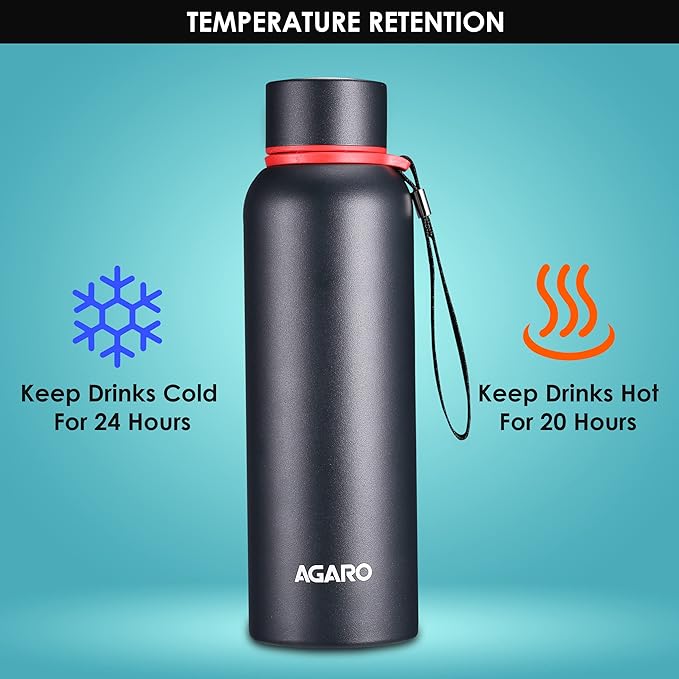 Agaro Elegant Stainless Steel Vacuum Flask 700ml | Dual Insulation with Tea Filter
