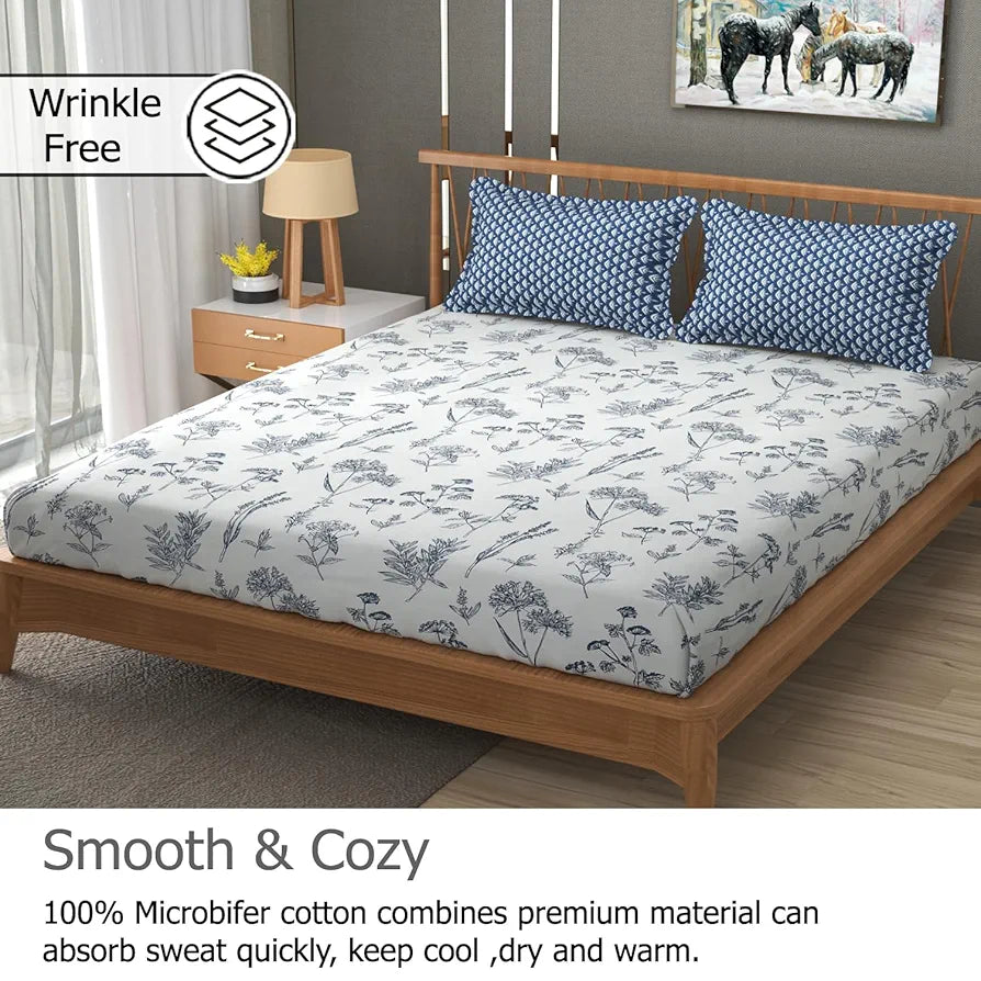 Fresh From Loom Microfiber Soft Cotton Bedsheet Queen Size for Double Bed 200 TC with 2 Pillow Cover