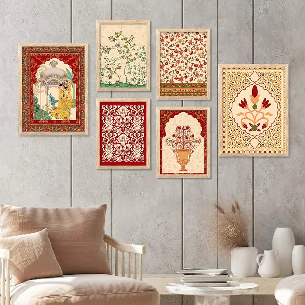 Kotart Madhubani Art Collection Painting with Frame Pack of 6 B