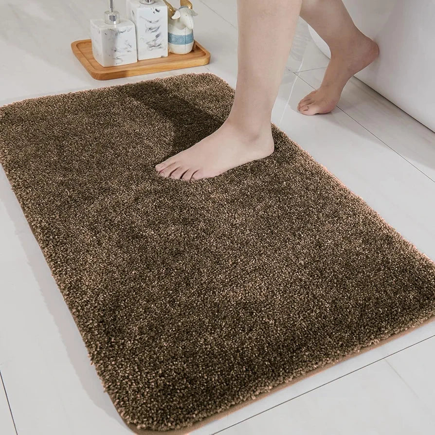 Luxe Home International Microfibre Rectangular Bath Mat Super Soft Anti Skid Newman Mats For Bathroom Colour Coffee