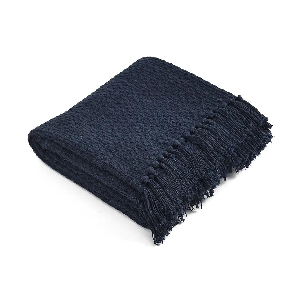 Sashaa World Weaved Navy Cotton Throw Colour Weaved Navy