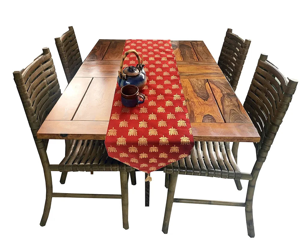 Pink Parrot Vireo- Dopian Silk Jacquard Table Runner Red