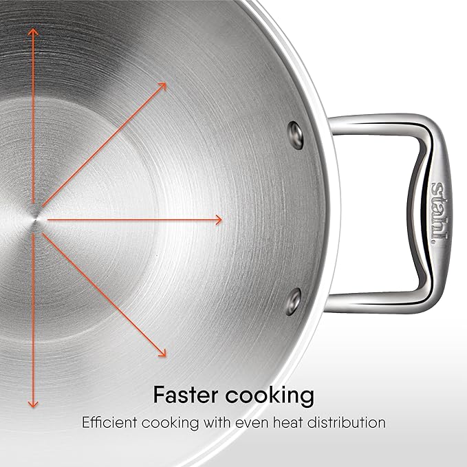 Stahl Artisan Triply Stainless Steel Kadhai With Lid, Kadai for Cooking | Induction & Gas Stove Compatible | 5.1 L | 30 Cm