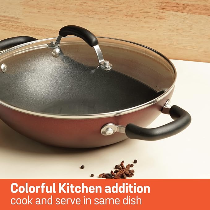 Meyer Merlot Aluminium Non-Stick Kadai | Kadhai with Glass Lid 28cm/ 3.68 Litre