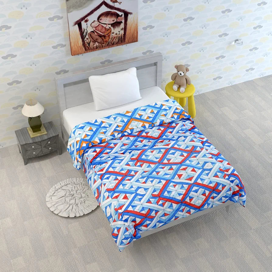 Divine Casa 120 GSM Microfiber Reversible Kids Single Bed Comforter Ultra-Soft Toddler Blanket Colour Blue-Red and Orange