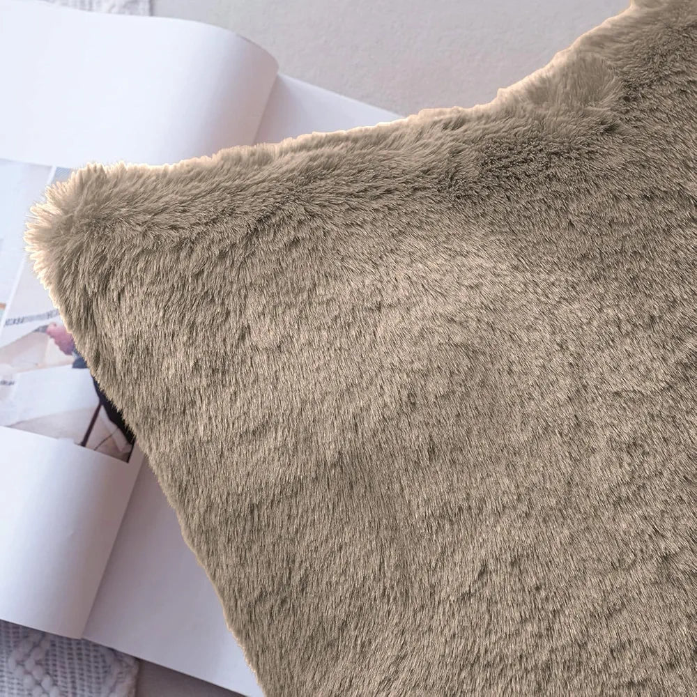 Luxe Home Cushion Cover Duble Side Rabbit Fur Plain Design Covers Set of 2 for Sofa Colour Taupe