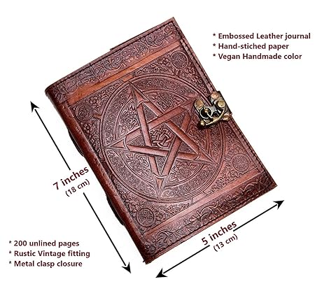 Craftshades -Handmade Leather Diary Embossed with star, journey & double wolf Diary with Antique Lock for Artist Sketchbook, Scrapbook, Drawing, Writing etc .Size 5 * 7 inch 
