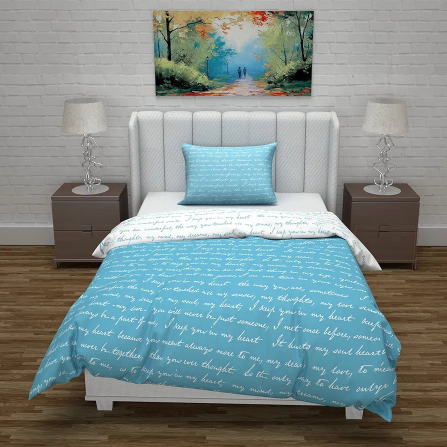 Divine Casa Microfiber Reversible Single Bed AC Duvet Cover with 1 Pillow Cover Colour Blue & White Ideal for Quilt/Comforter/Blanket