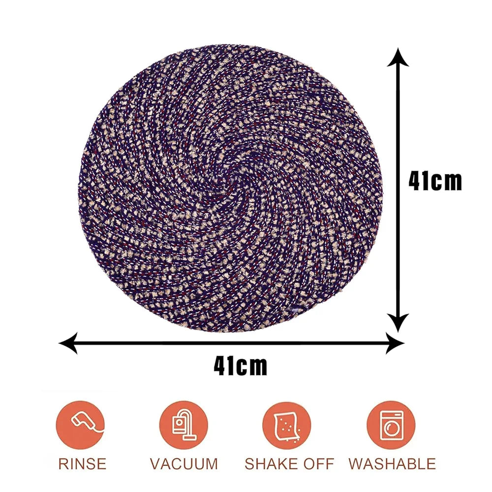 Kuber Industries Round Shape Feather Door Mat Cotton Reversible Small Size Purple