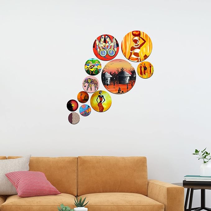 Artvibes Designer MDF Wooden Wall Hanging Ornaments Decoration Item for Home | Pack of 11 Pieces