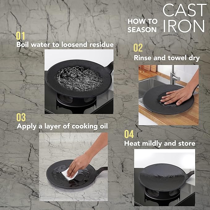 Sumeet Pre Seasoned Cast Iron Roti/Chapati Tawa 25.6cm Weight - 1.690Kg Black