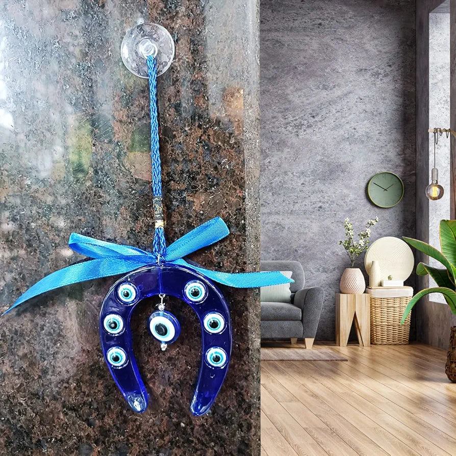 Shubhanjali Glass Blue Evil Eye Ghode Ki Naal Hanging Turkish Evil Eye Horseshoe6 Cm