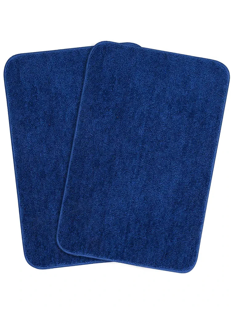 Saral Home Microfiber Solid Rectangle Anti-Skid Bath Mats Colour Blue (Pack of 2)
