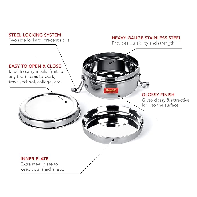 Sumeet Stainless Steel Food Pack Lunch Box Set of 2Pc 350 & 500 ml Capacity