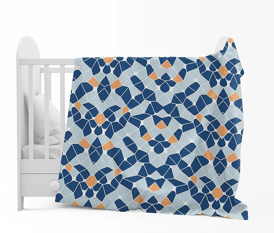 Divine Casa 120 GSM Microfiber Single Kids Dohar Soft & Lightweight Throw Blanket Geometric Pattern Colour Blue-Grey & Orange