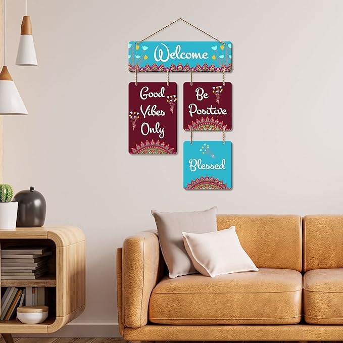 Art Vibes Welcome Quote Decorative Wall Art Mdf Wooden Wall Hanger for Living Room | Modern Art