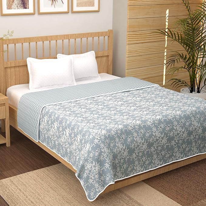 Story@Home Cotton AC Comforter Double Bed Floral Print Super Soft Lightweight AC Blanket Grey Colour