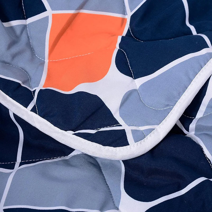 Divine Casa Microfiber 150 GSM Reversible Double Bed Comforter Ultra Soft & Lightweight Blanket Colour Blue-Grey and Orange
